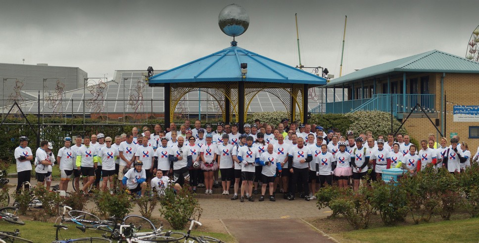 The 100 mile cycle team, including around 60 staff from British Gypsum