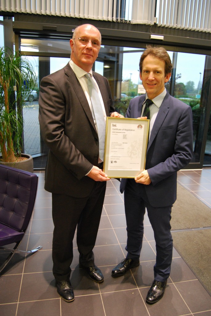 Managing Director, Mike Chaldecott, receiving the ISO 50001 certification